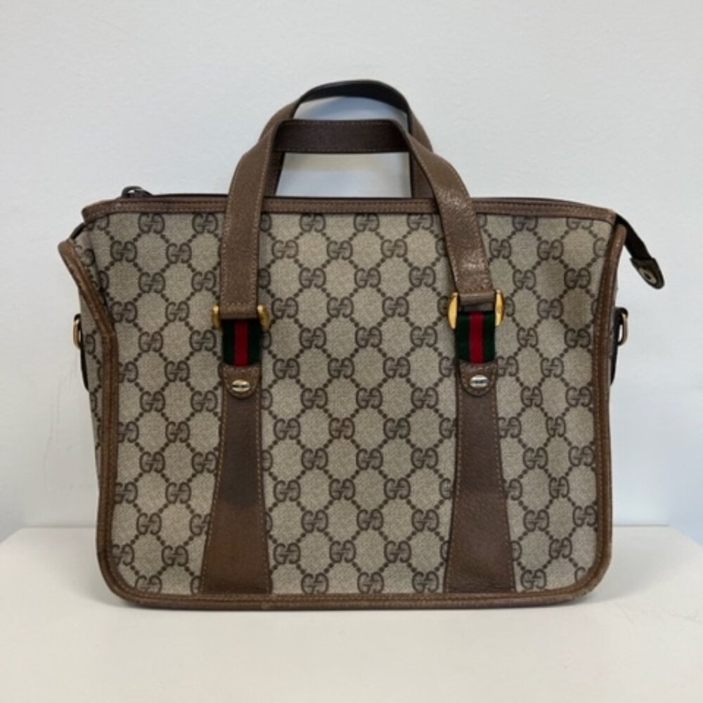 GUCCI GG Supreme web sherry line hand bag pvc beige.